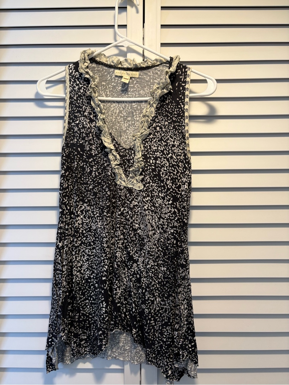 Anthropologie Weston Wear  Sleeveless V-Neck Ruffle Blouse - Black & White